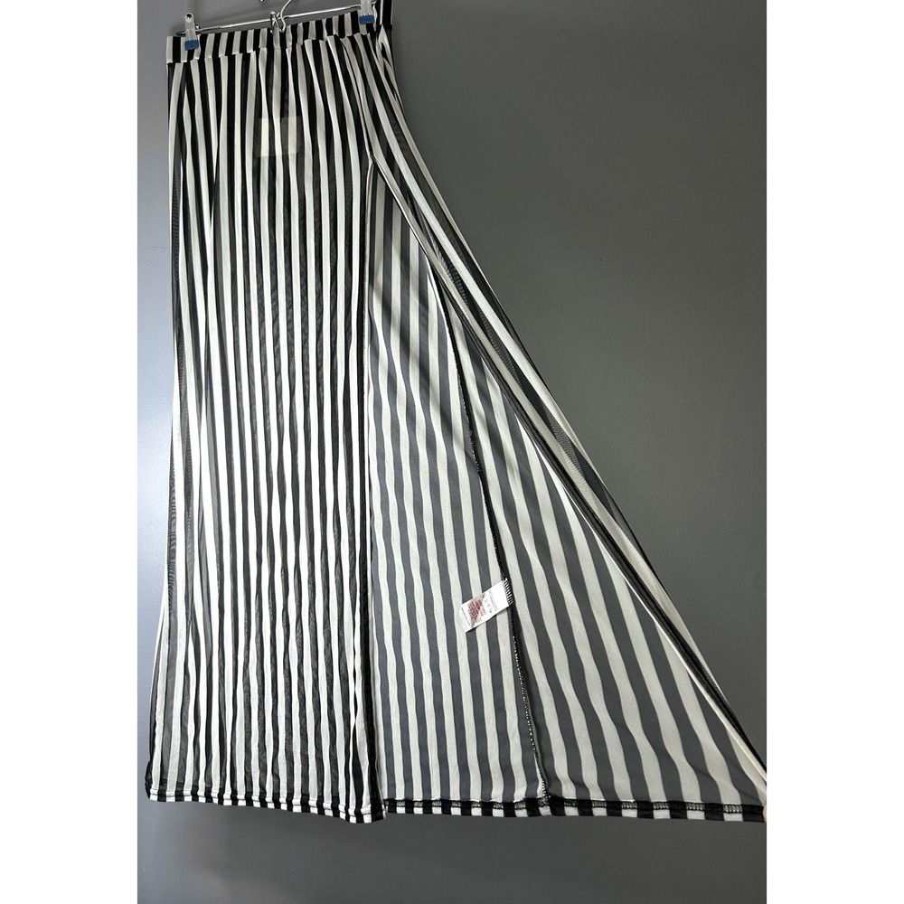 Missguided Skirt Size 12 Black White Stripe Sheer Mesh Maxi Festival Beach Party - Picture 2 of 12